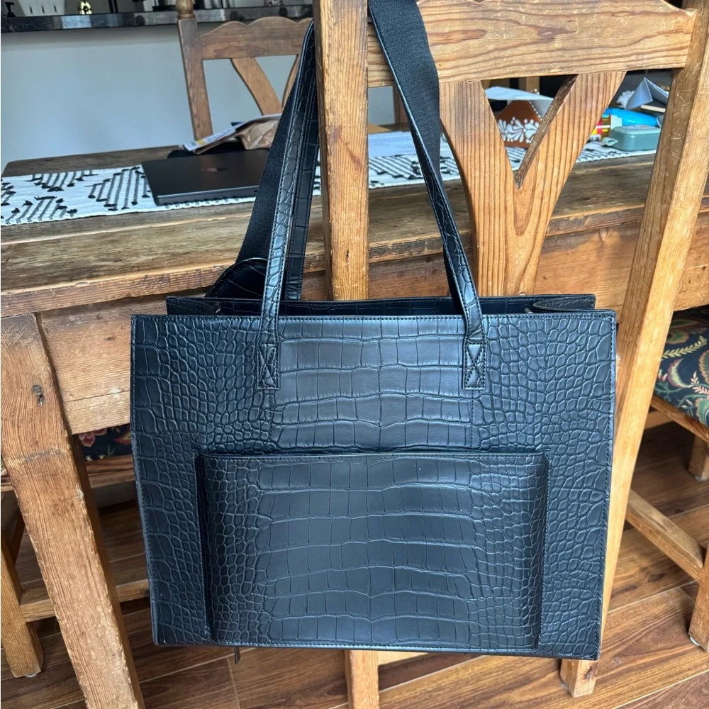 Beis - The Large Work Tote 
in Black Croc Purse - Picture 2 of 9